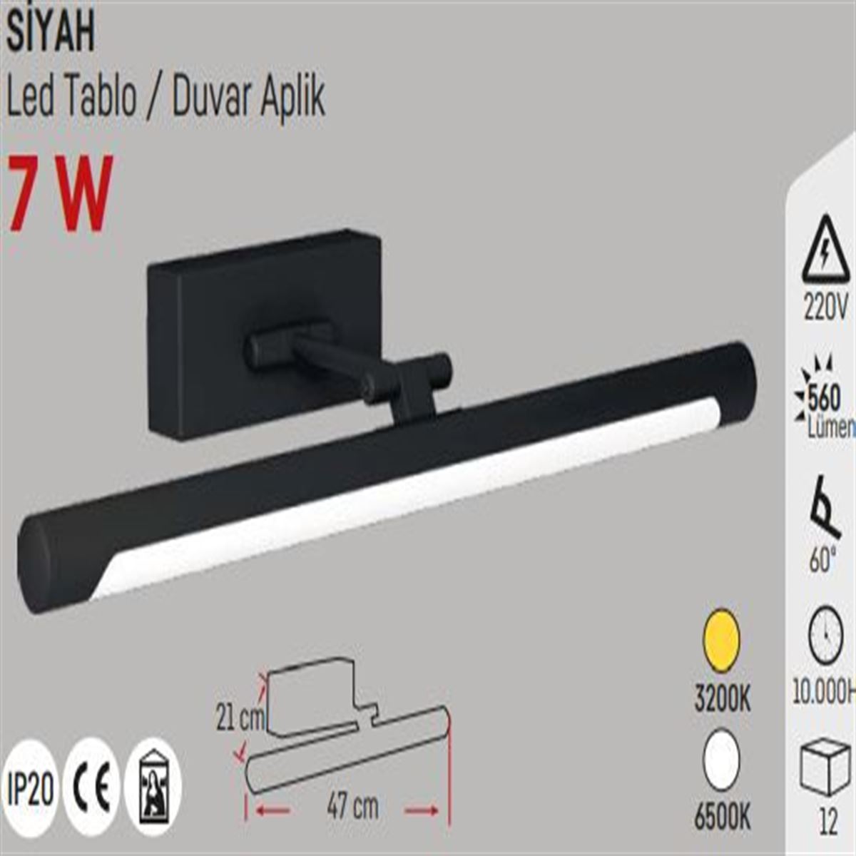 7W 40 CM LED TABLO APLİĞİ SİYAH KASA 6500K 1